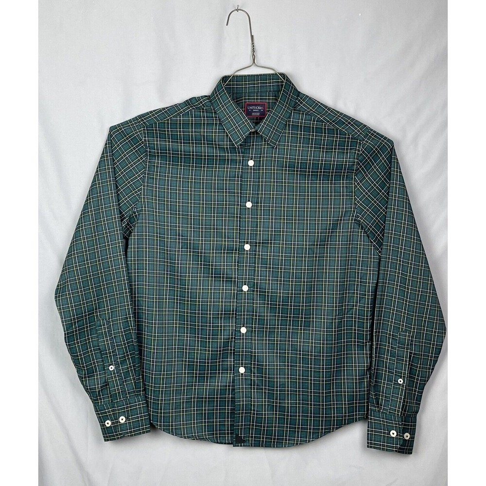 UNTUCKit Mens Size Small Long Sleeve Green Plaid Button Up Polyester